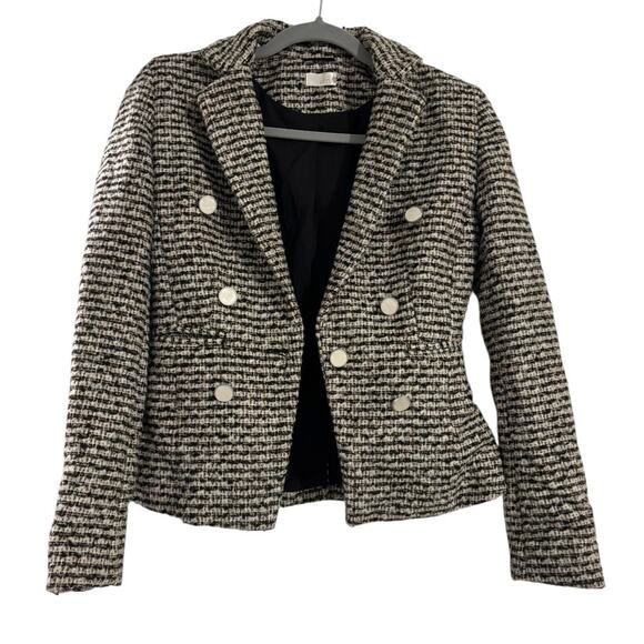 Tweed Double Breasted Ecru Blazer Women’s Size 2 Cream Brown Silver Button NWT - Picture 4 of 9
